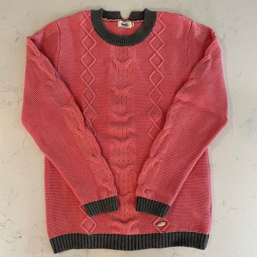 Benko LS Crew Neck Colorblock Patterned Cotton Knit Sweater Pink Grey Sz XXS/XS